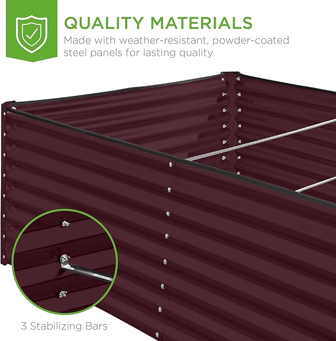 Best Choice Products 8x4x2ft Outdoor Metal Raised Garden Bed, Deep Root Planter Box for Vegetables, Herbs & Flowers, 478-Gallon Capacity, 100% Non Toxic Materials - Burgundy