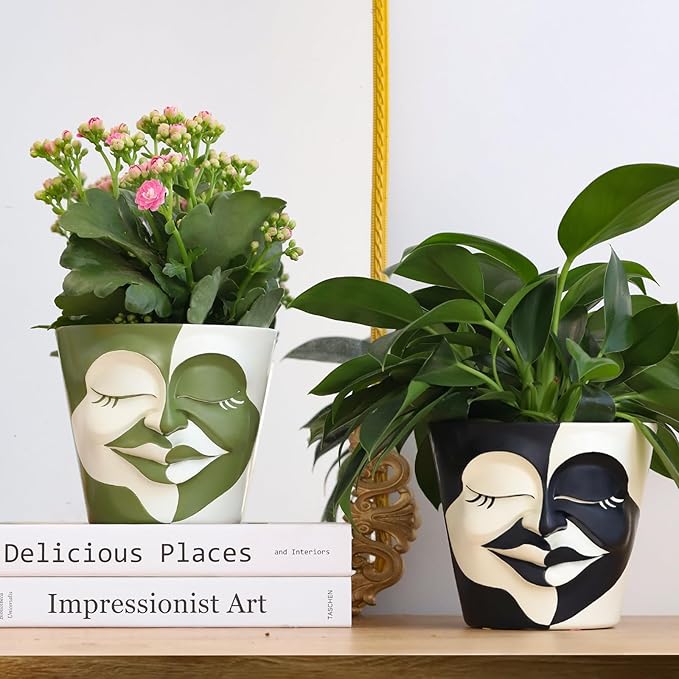 GUGUGO 8 Inch Abstract Rainbow Head Planter, Unique Face Plant Pot with Drainage, Cute Eclectic Flower Planters Pots for Indoor & Outdoor Plants, Colorful Funny Room Decor Aesthetic, Red & Blue