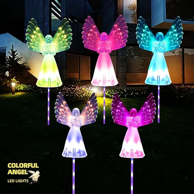 Angel Solar Lights for Cemetery, 2 Pack Solar Lights Outdoor Garden, Color Changing Decorative Angel Lights for Yard Patio Pathway Grave Decoration Memorial Gifts