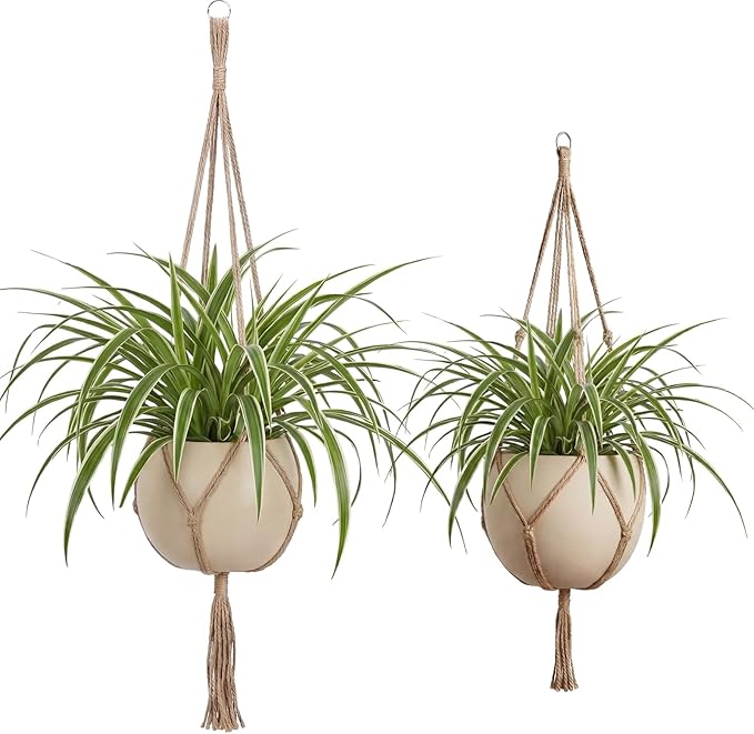 EBOOT 2 Pack 41 48 Inch Large Macrame Plant Hanger Rope to Hang Flower Pot Plant Holder for Indoor Outdoor Decorations, 4 Legs (Linen Color)