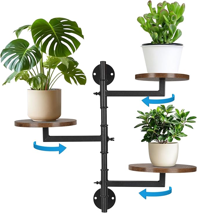 Wooden Rotatable Window Sill Plant Stand, 3 Tier Wall Plant Holder, 180 Degree Rotating Plant Rack, Mid-Century Wooden Style Plant Stand for Indoor and Outdoor Decoration (black)
