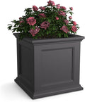 Mayne Fairfield 20-Inch Square Planter – Self-Watering, Weather-Resistant Planter for Flowers – Durable Outdoor Design for Patio, Porch, or Entryway, Graphite Grey