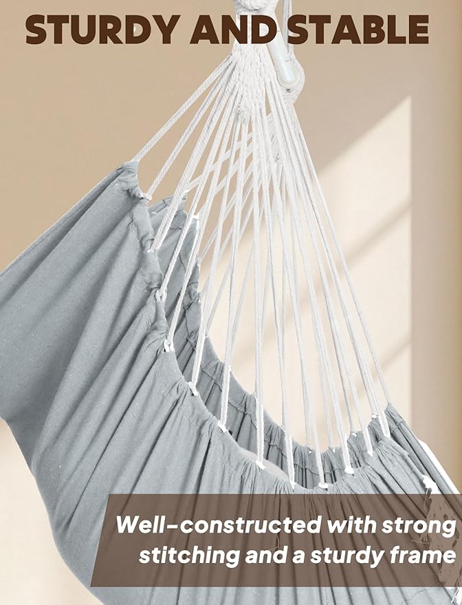 Chihee Hammock Chair Hanging Swing Max 500 Lbs 2 Cushions Included Metal Spreader Bar with Anti-Slip Grooves Portable Hanging Chair Side Pocket Large Macrame Bohemian Chair Indoor Outdoor