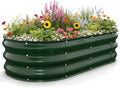 Kesfitt Raised Garden Bed, 4x2x1 FT Galvanized Steel Metal Raised Garden Bed, Oval Open-Bottom Design, 12-Inch Deep for Outdoor Vegetable & Herb Gardening, Forest Green