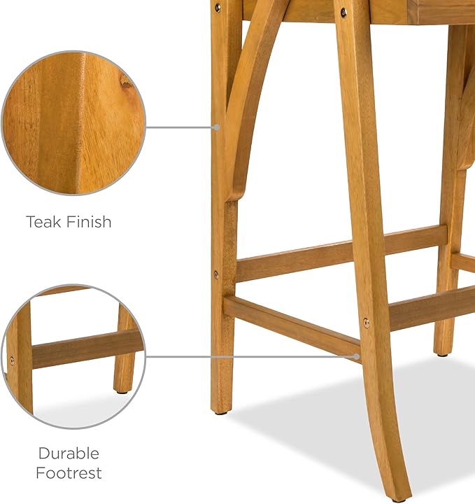 Best Choice Products Set of 2 Outdoor Acacia Wood Bar Stools Bar Chairs for Patio, Pool, Garden w/Weather-Resistant Cushions - Cream