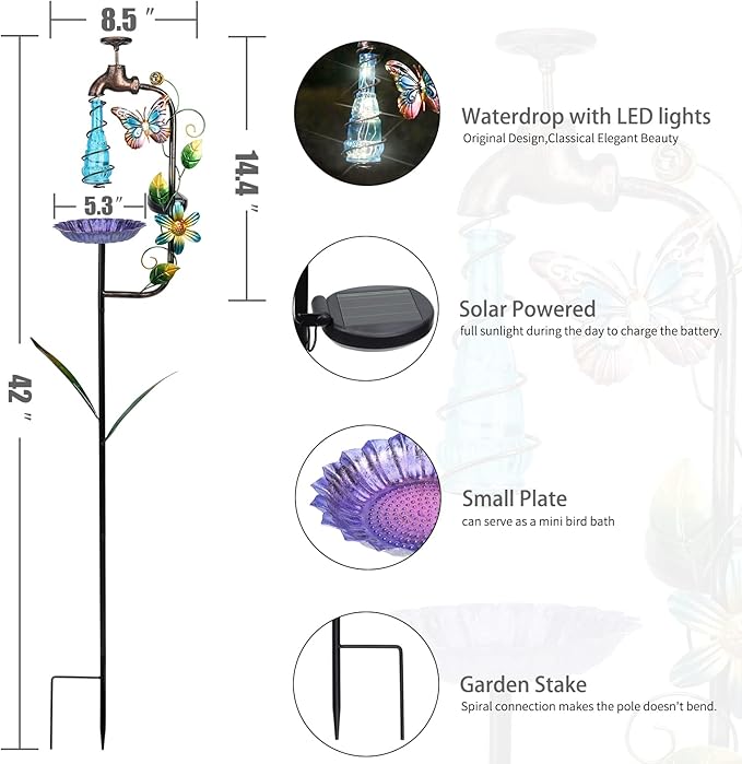 Bshine Solar Garden Decoration Outdoor Light - Waterdrop Metal Hummingbird Solar Stake,Waterproof Garden Decor Path,Lawn and Yard Art Gift for Mom, Blue