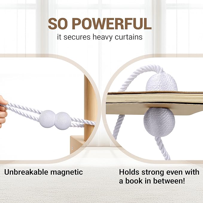Hion Magnetic Curtain Tiebacks White 2pcs, Curtain Tiebacks Buckles Holdbacks Holders Hooks Clip for Home Bedroom Office Decorative Curtain