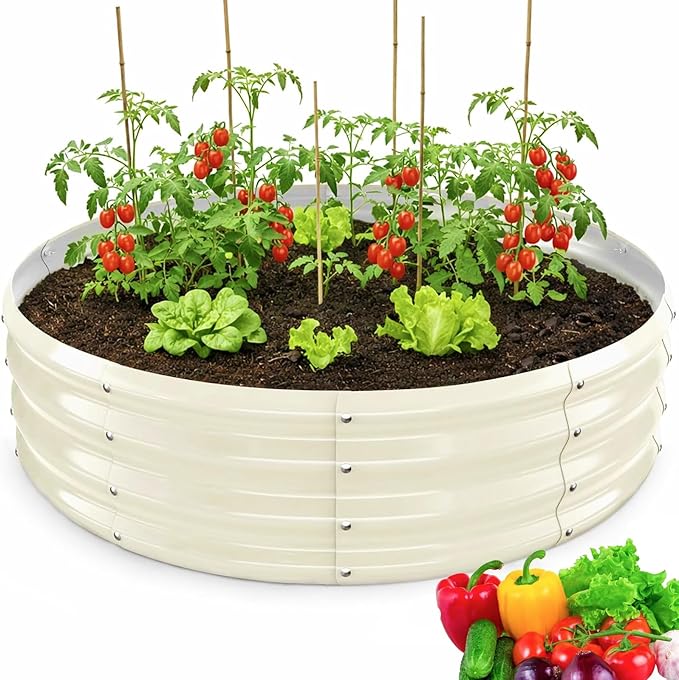 Round Galvanized Raised Garden Bed, 4x4x1FT Modular Metal Planter Box Outdoor for Vegetables, Flowers & Herbs, Heavy Duty Rust-Resistant, Easy DIY Gardening Bed Above Ground
