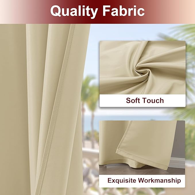HolidayIdeas Grommet Outdoor Curtains for Patio Waterproof 8 Pcs All Weather Balcony Outside Curtains for Apartments, Gazebo, Pergolas, Porch, 54x108 Inch, Cream