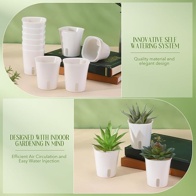 30 Pcs 3 Inch Self Watering Pots Self Watering Planters for Indoor Planters Plastic Garden Flower Pots with Level Indicator Vents for Herbs