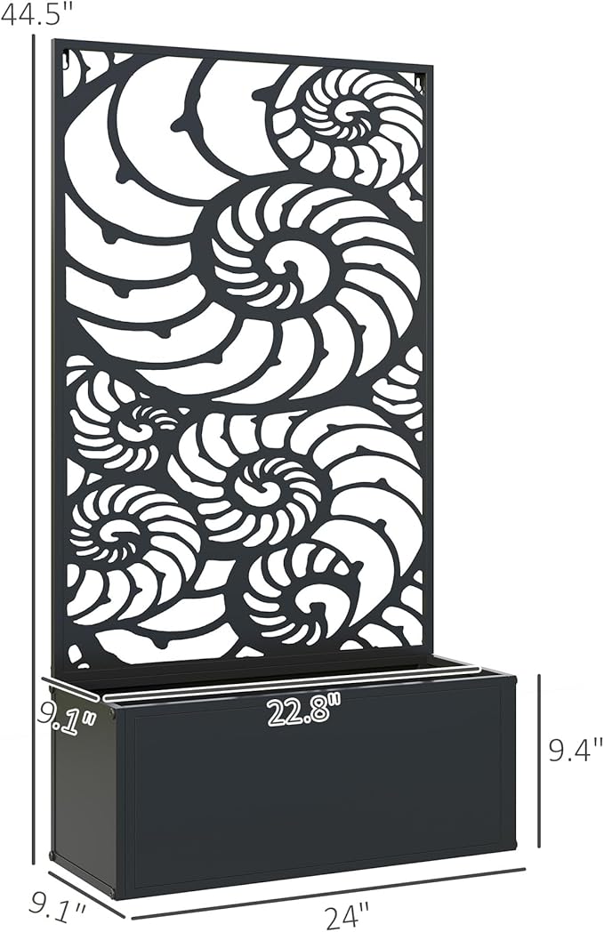 Outsunny Metal Raised Garden Bed with Trellis for Climbing Plants, Freestanding or Wall Mounted Flower Bed with Privacy Panel, Snail Cut-Outs Outdoor Planter Box for Garden, Patio, Balcony