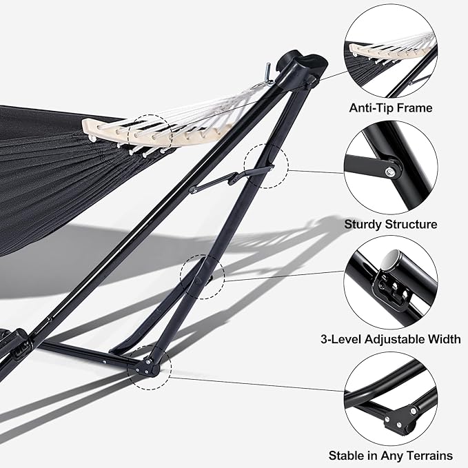 2-in-1 Hammock & Swing Chair for Teens – Adjustable Folding Chair with Collapsible Steel Stand, Portable for Camping, Travel, Patio & Indoor Use, Includes Carrying Case, Supports 440 LBS