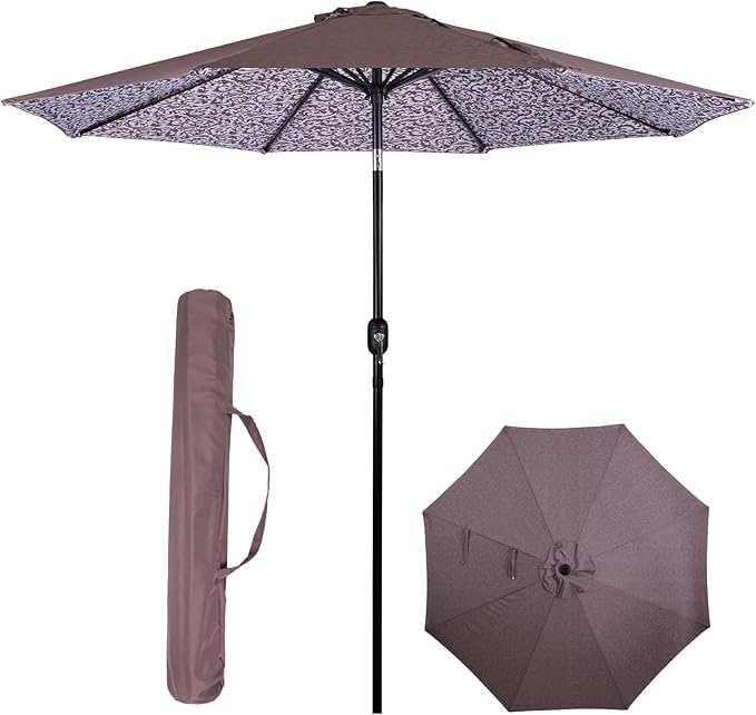 Backyard Expressions 9 ft. Patio Umbrella, Market Table Umbrella w/Tilt and Crank, 8 Ribs