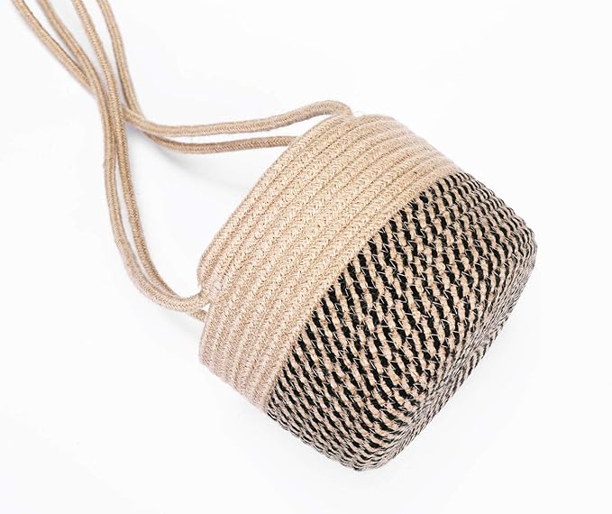 Hanging Planter Basket Jute Rope Woven Plant Hangers Indoor Hanging Plant Holder Up to 7" Pot Macrame Modern Storage Organizer Home Decor (Jute)