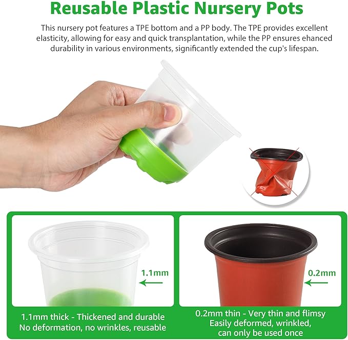 MIXC Thickened Clear Nursery Pots with Silicone Base for Easy Transplant 24 Packs 5/4/3.5 Inch, Variety Pack Plant Pot Reusable Seedling Pots for Vegetable Propagation, Root Cutting, Seed Starting
