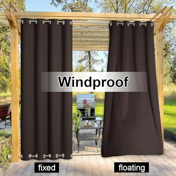 NICETOWN Outdoor Curtain 95 Long for Patio Waterproof, Thermal Insulated Blackout Curtain/Drape with Grommets on Top and Bottom for Indoors and Outdoors (1 Piece, 52 Inch by 95 Inch, Toffee Brown)