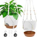 Hanging Planters for Indoor Outdoor Plants, 2 Pack Self Watering Hanging Pot with Drainage Holes, Removable Tray & 2 Kinds of Plant Hangers, 8'' Hanging Flower Pots for Home Garden Decor, White