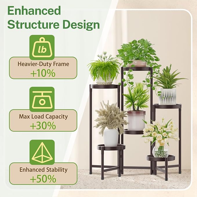 iDavosic.ly Plant Stand Indoor Outdoor, 6 Tier Corner Metal Flower Display Holder Shelf, Easy Assembly Folding Tall Orchid Rack for Patio Balcony Porch Garden Living Room House, Violet Bronze