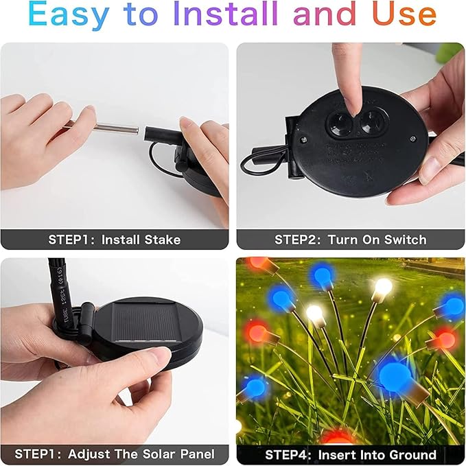 4th of July Decorations, 6 Pack Solar Firefly Lights Outdoor, 36 LED Waterproof Patriotic Decor Garden Lights with 2 Modes for Independence Day National Day Yard Path Decorations (Red White and Blue)