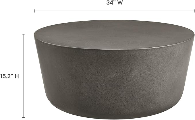 Modway Brion 34 Inch Round Concrete Coffee Table – Indoor/Outdoor Tapered Cylinder Coffee Table – Low Center Table for Living Room or Patio in Gray