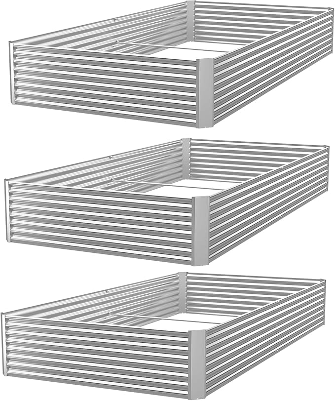3 Pack 8x4FT Corrugated Galvanized Steel Raised Garden Bed Outdoor, Metal Above Ground Garden Bed for Vegetables and Flowers, Rectangle Raised Beds for Gardening
