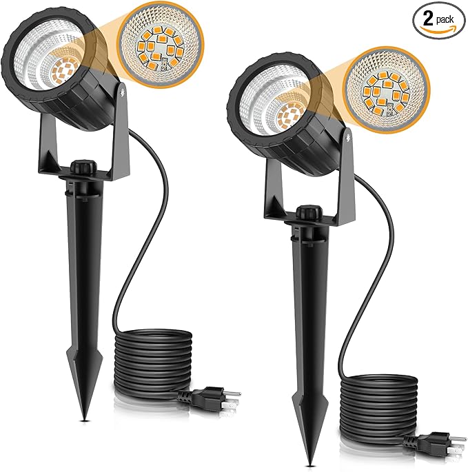 L LOHAS LED 12W Dusk to Dawn Outdoor Lighting, Auto On/Off 3000K Landscape Outdoor Spotlight, IP66 Waterproof Plug in Spot Lights for Yard, Garden, House, Pathway, Plant(2 Pack)