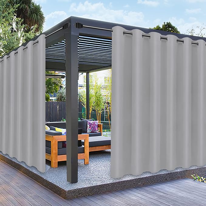 PureFit Outdoor Curtains for Patio Waterproof Weatherproof, UV Resistant Outside Curtains for Gazebo, Front Porch, Pergola, Sun Blocking Privacy Curtain, 100W x 84L inch, 1 Panel, Light Gray