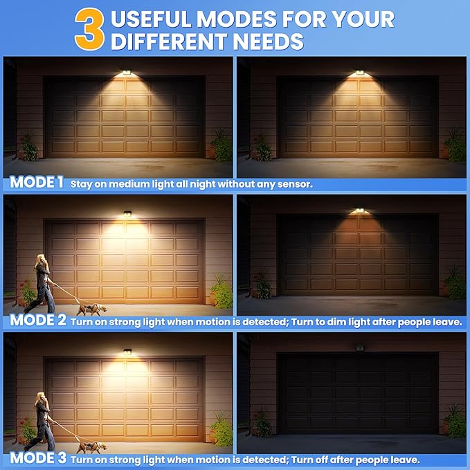 [6 Packs] Solar Motion Sensor Outdoor Lights, Super Bright Solar Lights Outdoor Waterproof, 3 Lighting Modes Security Wall Light for Outside Walking Dog Fence Backyard Deck Garden Door Step Garage
