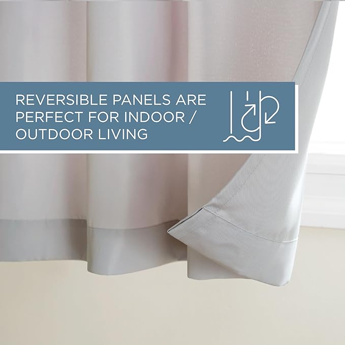 Town & Country Basics Cabana Solid Heavyweight Indoor Outdoor Curtains, Light Filtering Opacity with Grommet Top, Water Repellent, 2-Pack Set, 54"x132", Cloud Grey