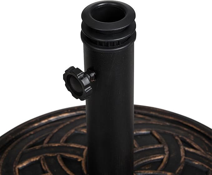 Backyard Expressions 26.5 lb Round Heavy Duty Patio Umbrella Base – Weather Resistant Calcium Carbonate Resin with Bronze Weave Design – Fits 1.5" to 2" Poles, Easy Assembly, UV & Fade Resistant