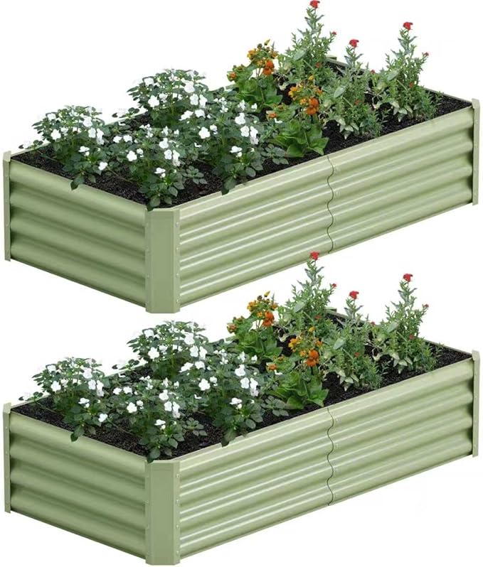 2PCS 4x2x1FT Galvanized Raised Garden Bed, Galvanized Planter Raised Garden Boxes Outdoor, Large Metal Raised Garden Beds for Vegetables-Green