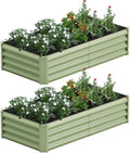 2PCS 4x2x1FT Galvanized Raised Garden Bed, Galvanized Planter Raised Garden Boxes Outdoor, Large Metal Raised Garden Beds for Vegetables-Green