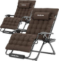 UDPATIO Oversized Zero Gravity Chair Set of 2, 33In XXL Patio Reclining Chair with Cushion, Outdoor Folding Recliner with Pillows|Cup Holder|Foot Rest|Padded Headrest, Brown Grey, Support 500LB