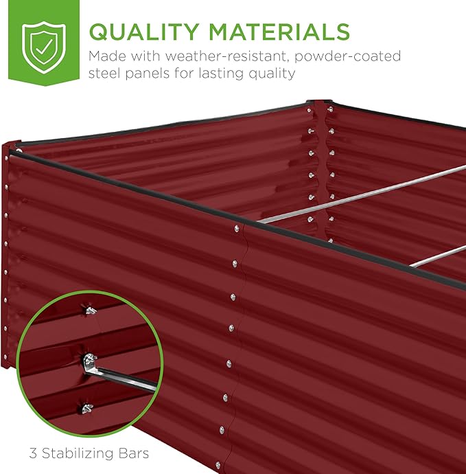 Best Choice Products 8x4x2ft Outdoor Metal Raised Garden Bed, Deep Root Planter Box for Vegetables, Herbs & Flowers, 478-Gallon Capacity, 100% Non Toxic Materials - Royal Red