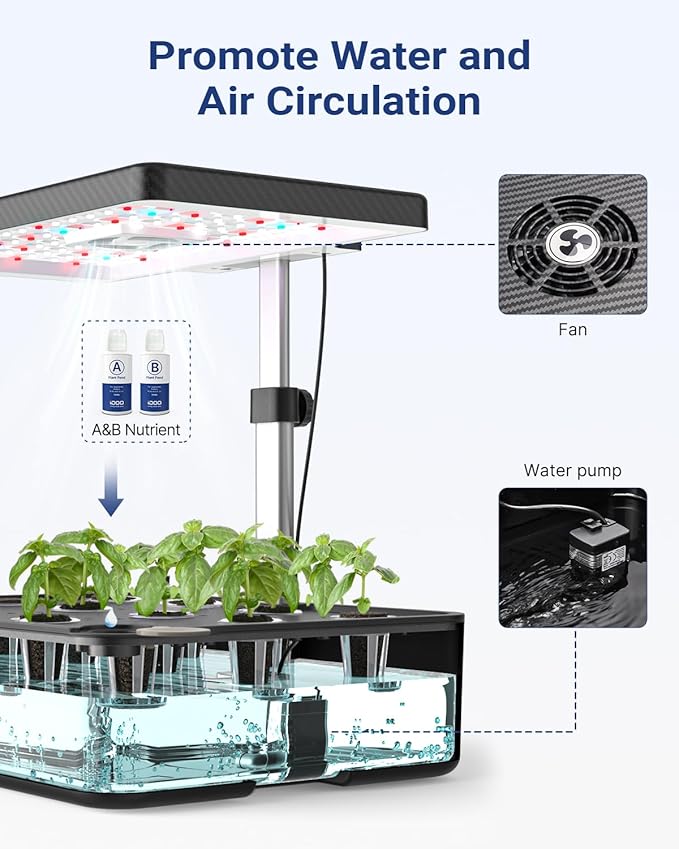 iDOO Hydroponics Growing System Kit 12Pods, Indoor Herb Garden System, with LED Grow Light, Built-in Fan, Auto-Timer, Adjustable Height Up to 11.3", for Home School, for Women Mom, for Christmas Gifts