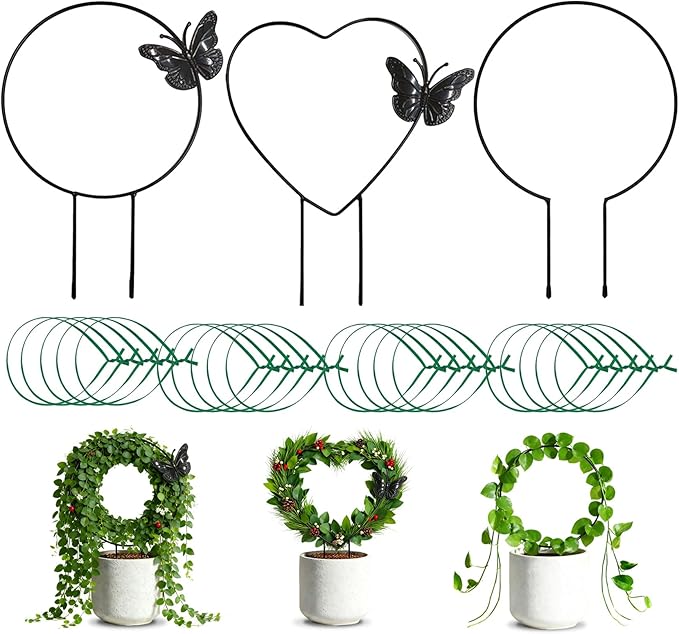 Indoor Climbing Plant Trellis - 3pcs Small Garden Potted Support Outdoor Plants Propagation Trellises Accessories with 20pcs Ties for Garden Plant Houseplant