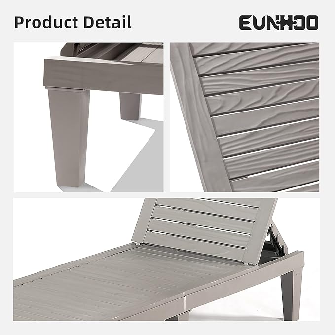 Outdoor Chaise Lounge Set of 2, Adjustable Pool Lounge Chair with 5 Positions Backrest, Waterproof Sun Loungers for Garden Pool Beach Patio Deck Sunbathing