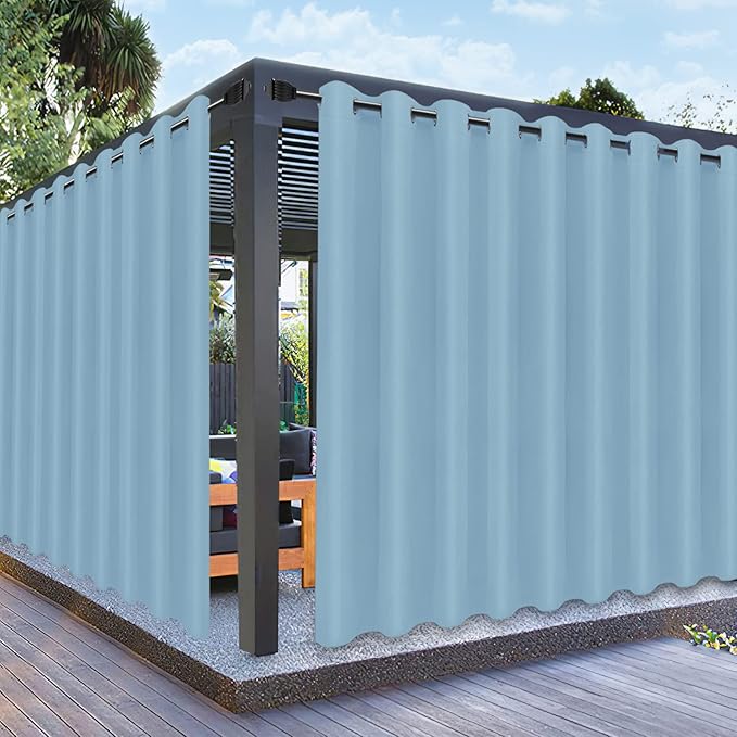 PureFit Outdoor Curtains for Patio Waterproof Weatherproof, UV Resistant Outside Curtains for Gazebo, Front Porch, Pergola, Sun Blocking Privacy Curtain, 150W x 84L inch, 1 Panel, Sky Blue