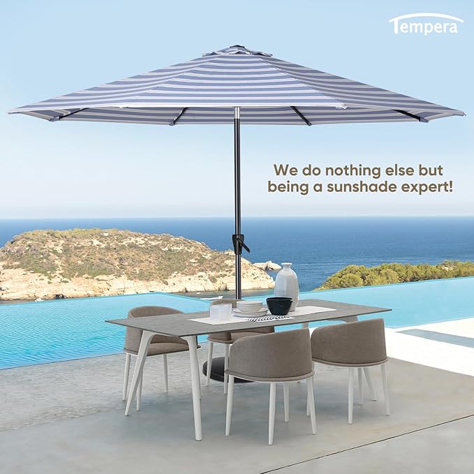 Tempera Patio Market Outdoor Table Umbrella with Auto Tilt and Crank, Large Sun Umbrella with Sturdy Pole & Fade Resistant Canopy, Easy to Set