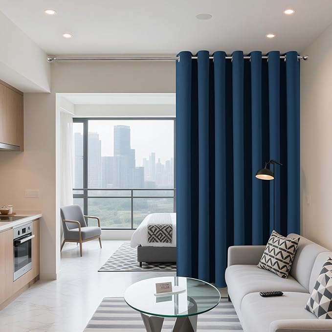 Joydeco Blackout Patio Sliding Door Curtains 108 Inches Long, Grommet Privacy Room Divider Curtains, Extra Wide Thermal Blackout Drapes for Bedroom Living Room (Navy Blue, 100Wx108L, 1 Panel)