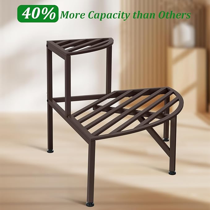 Corner Plant Stand Outdoor Metal,2 Tier Heavy Duty Ladder Plant Shelf Indoor for Multiple Plants,37.08" L x 22.83" W x 20.07" H,Coffee