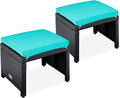Best Choice Products Set of 2 Wicker Ottomans, Multipurpose Outdoor Furniture for Patio, Backyard, Additional Seating, Footrest, Side Table w/Removable Cushions, Steel Frame - Black/Teal