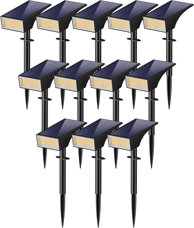 Koicaxy Solar Lights Outdoor Waterproof 12 Pack IP65, 100 LEDs 4 Light Modes, Higher Charging Efficiency, Auto On/Off Solar Landscape Spotlights for Garden Decor Yard Pathway Patio - Warm White