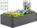 Quictent Galvanized Raised Garden Bed 8x4x2 Ft Tall Metal Planter Box for Vegetables Bottomless for Backyard, 2 Tomato Cages Included, 22.04" Deep, Dark Grey