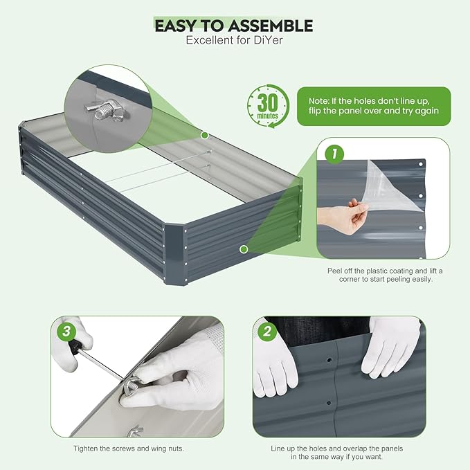 ZORMY 2Pack 6×3×1ft Galvanized Raised Garden Bed Kit, Metal Planter Boxes Outdoor, Large Raised Beds for Vegetables, Fruits, and Flowers - Grey