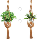 Augshy Jute Crochet Macrame Plant Hangers with Hooks, 2 Pack 35 Inch Natural Cotton Boho Indoor Outdoor Brown Planter Hanging Holder for Ceiling Balcony Porch Home Decor