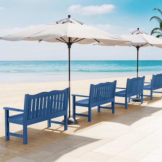 Stoog Outdoor Benches Set of 2, 2-Person All-Weather HIPS Garden Bench with 800 lbs Weight Capacity, Never Rot or Fade, Used for Patio, Deck, Backyard, Blue