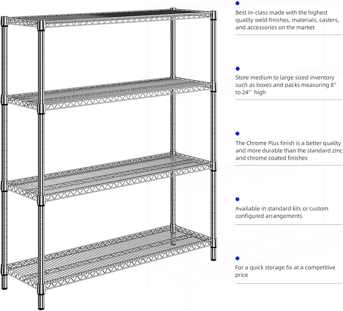 2800 LBS 59" W 4 Tier Storage Shelves Rack Metal Wire Shelving Unit, Storage Standing Shelf Organizer for Laundry Bathroom Kitchen Pantry Garage Utility Room, Chrome 17.7" D x 59.1" W x 70.4" H
