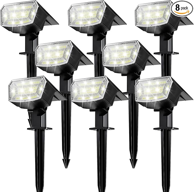 TECKNET Spot Lights Outdoor with 59 LED, 8 Pack Solar Lights Waterproof IP65, Auto On/Off Solar Spot Lights Outdoor, 3 Lighting Modes Solar Powered Garden, 2-in-1 Solars Landscape Light(Cool White)