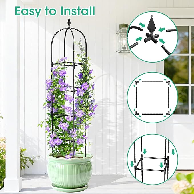 2 Pack Garden Obelisk Trellis for Climbing Plants, 71" Metal Rustproof Plant Support Rose Trellis, Tower Potted Cages for Flowers Fruits Vegetable Vines Indoor & Outdoor, Black(4 Tiers)
